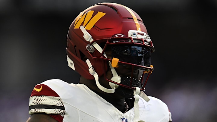 Dec 7, 2025; Minneapolis, Minnesota, USA; Washington Commanders wide receiver Deebo Samuel Sr. (1) practices before the game at U.S. Bank Stadium. Mandatory Credit: Jeffrey Becker-Imagn Images
