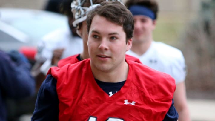 Notre Dame quarterback Riley Leonard (13) at Notre Dame spring football practice Thursday, March 7, 2024, at the Irish Athletics Center in South Bend.