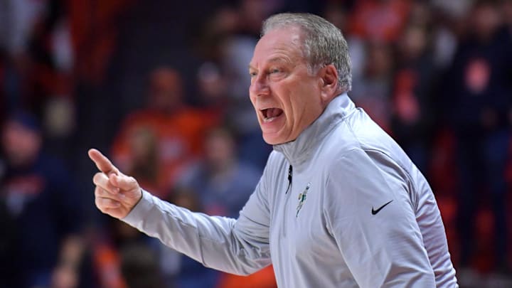 Feb 15, 2025; Champaign, Illinois, USA; Michigan State Spartans head coach Tom Izzo during the first half against the Illinois Fighting Illini at State Farm Center. Mandatory Credit: Ron Johnson-Imagn Images Feb 15, 2025; Champaign, Illinois, USA; Michigan State Spartans head coach Tom Izzo during the first half against the Illinois Fighting Illini at State Farm Center. Mandatory Credit: Ron Johnson-Imagn Images