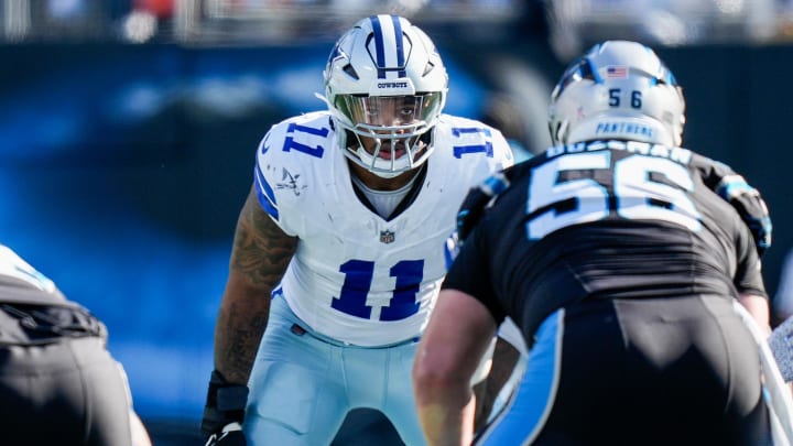 Nov 19, 2023; Charlotte, North Carolina, USA; Dallas Cowboys linebacker Micah Parsons (11) during the second quarter against the Carolina Panthers at Bank of America Stadium.