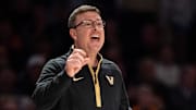 Vanderbilt Commodores Head Coach Mark Byington works the sideline against the Tennessee Volunteers during their game at Memorial Gym in Nashville, Tenn., Saturday, Jan. 18, 2025.