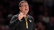 Vanderbilt Commodores Head Coach Mark Byington works the sideline against the Tennessee Volunteers during their game at Memorial Gym in Nashville, Tenn., Saturday, Jan. 18, 2025.