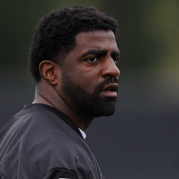 NFL defensive end Greg Ellis at organized team activities at the Raiders practice facility. 