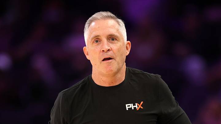 Jun 17, 2026; Phoenix, Arizona, USA; Phoenix Suns general manager Brian Gregory in attendance of the Phoenix Mercury game against the Las Vegas Aces at Mortgage Matchup Center. Mandatory Credit: Mark J. Rebilas-Imagn Images