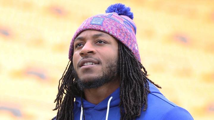 Nov 30, 2025; Pittsburgh, Pennsylvania, USA;  Buffalo Bills linebacker Dorian Williams (42) walks the field before the game against the Pittsburgh Steelers at Acrisure Stadium. Mandatory Credit: Charles LeClaire-Imagn Images