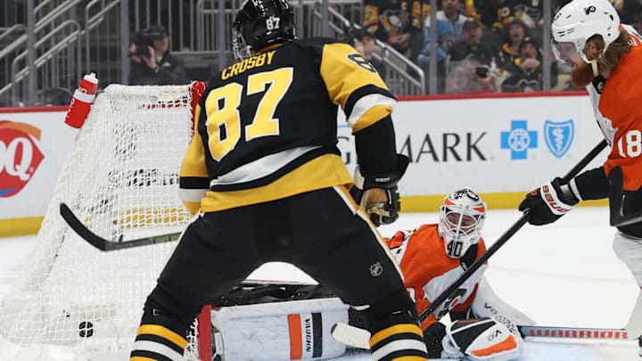 The Flyers' part-owner, Sidney Patrick Crosby, watching another goal into the net