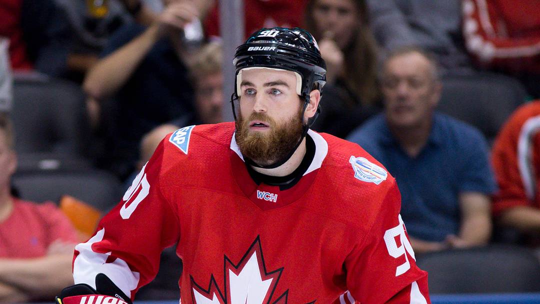Sep 21, 2016; Toronto, Ontario, Canada; Team Canada center Ryan O'Reilly (90) during preliminary round play in the 2016 World Cup of Hockey against Team Europe at Air Canada Centre. Mandatory Credit: Kevin Sousa-Imagn Images