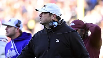  Mississippi State Bulldogs coach Jeff Lebby reacts after a touchdown against the Mississippi Rebels at Vaught-Hemingway Stadium. Mandatory Credit: Matt Bush-Imagn Images