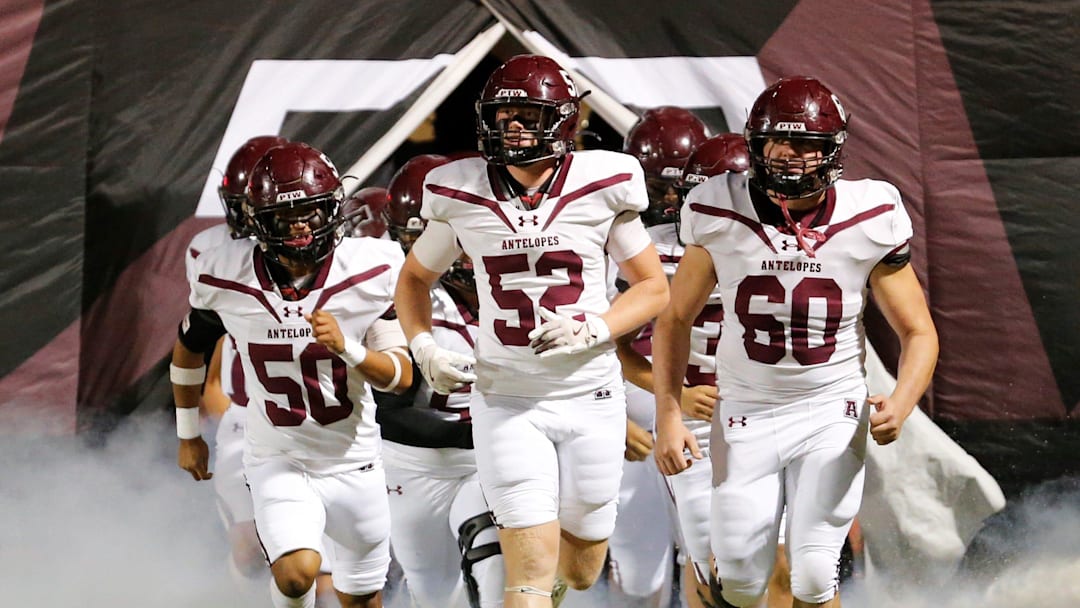 Abernathy enters the field before facing Post in a District 2-2A Division I football game Friday, Nov. 7, 2025, at Jimmie Redman Memorial Stadium in Post.