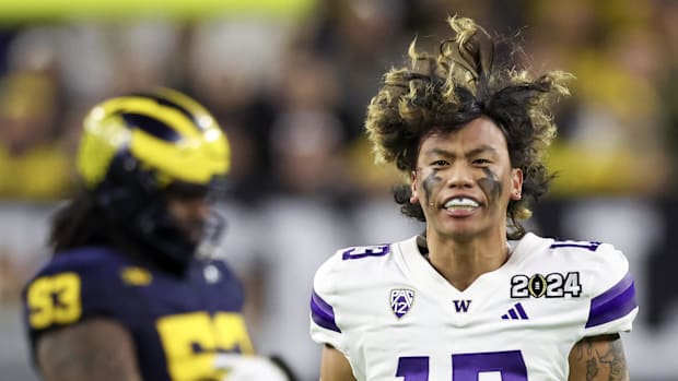 Kamren Fabiculanan had his helmet ripped off in the 2024 national championship game and his hair went wild.