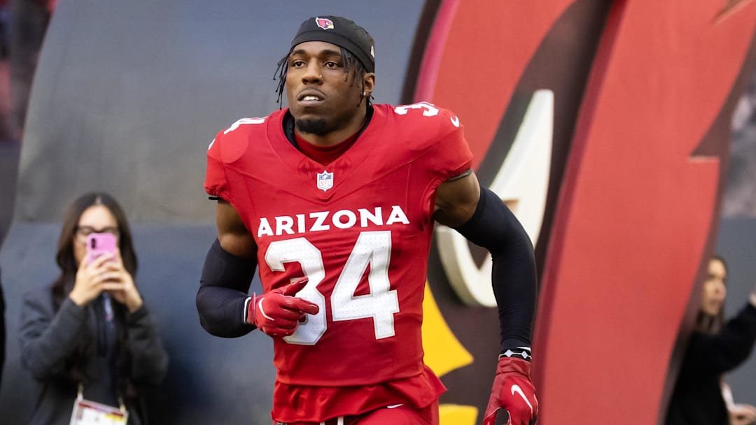 Dec 7, 2025; Glendale, Arizona, USA; Arizona Cardinals safety Jalen Thompson (34) against the Los Angeles Rams at State Farm Stadium. Mandatory Credit: Mark J. Rebilas-Imagn Images Dec 7, 2025; Glendale, Arizona, USA; Arizona Cardinals safety Jalen Thompson (34) against the Los Angeles Rams at State Farm Stadium. Mandatory Credit: Mark J. Rebilas-Imagn Images