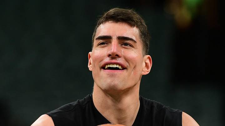 Apr 19, 2026; Boston, Massachusetts, USA; Boston Celtics center Luka Garza (52) shoots the ball during warmups prior to game one of the first round of the 2026 NBA Playoffs against the Philadelphia 76ers at TD Garden. Mandatory Credit: Bob DeChiara-Imagn Images