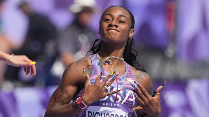 Sha'Carri Richardson shows off her nails at the Olympics