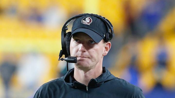 Nov 4, 2023; Pittsburgh, Pennsylvania, USA;  Florida State Seminoles senior offensive analyst of quarterbacks Austin Tucker looks on against the Pittsburgh Panthers during the fourth quarter at Acrisure Stadium. Mandatory Credit: Charles LeClaire-Imagn Images
