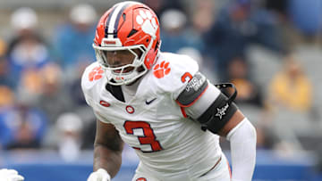 Nov 16, 2024; Pittsburgh, Pennsylvania, USA; Clemson Tigers defensive end T.J. Parker (3) pass rushes against the Pittsburgh Panthers during the second quarter at Acrisure Stadium.