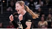 Purdue Boilermakers opposite Grace Heaney (14) celebrates 