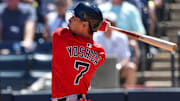 Boston Red Sox outfielder Masataka Yoshida (7) hits a two run home run against the New York Yankees in the sixth inning during spring training at George M. Steinbrenner Field on March 18. 