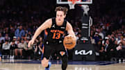 Dec 5, 2025; New York, New York, USA;  New York Knicks guard Tyler Kolek (13) at Madison Square Garden. Mandatory Credit: Wendell Cruz-Imagn Images