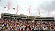 The Texas Tech Red Raiders student body throw tortillas at kick off in the against the Oregon State Beavers.