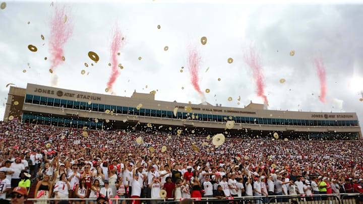 The Texas Tech Red Raiders student body throw tortillas at kick off in the against the Oregon State Beavers. The Texas Tech Red Raiders student body throw tortillas at kick off in the against the Oregon State Beavers.