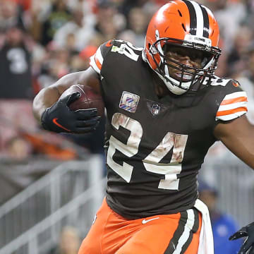 Browns running back Nick Chubb scores a second-half touchdown against the Bengals Monday, Oct. 31, 2022, in Cleveland