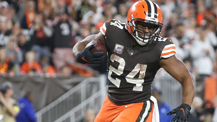 Browns running back Nick Chubb scores a second-half touchdown against the Bengals Monday, Oct. 31, 2022, in Cleveland