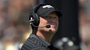 oAug 30, 2025; West Lafayette, Indiana, USA; Purdue Boilermakers head coach Barry Odom looks up at the video board during the second half against the Ball State Cardinals at Ross-Ade Stadium. Mandatory Credit: Marc Lebryk-Imagn Images