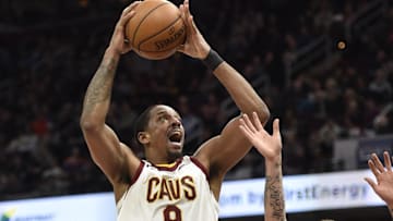 Jan 31, 2018; Cleveland, OH, USA; Cleveland Cavaliers forward Channing Frye (8) drives against Miami Heat guard Tyler Johnson (8) in the third quarter at Quicken Loans Arena. Mandatory Credit: David Richard-Imagn Images