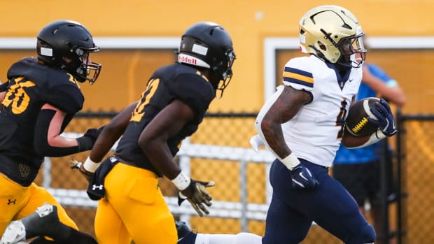 The Bishop Verot Vikings compete against the St. Thomas Aquinas Raiders in a preseason game at Bishop Verot High School in Fo