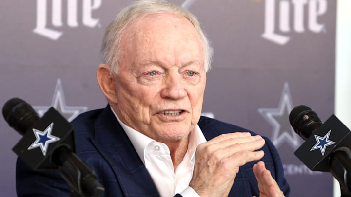 Dallas Cowboys owner Jerry Jones speaks to the media at a press conference at the Star. 