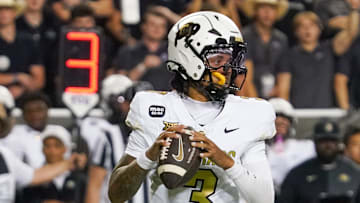 Oct 4, 2025; Fort Worth, Texas, USA; Colorado Buffaloes quarterback Kaidon Salter (3) stands in the pocket against the TCU Horned Frogs during the second half at Amon G. Carter Stadium.