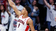 Jan 27, 2025; Tucson, Arizona, USA; Arizona Wildcats forward Carter Bryant (9) shoots a three pointer during the first half against the Iowa State Cyclones  at McKale Center. Mandatory Credit: Aryanna Frank-Imagn Images