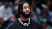 Mar 16, 2025; Dallas, Texas, USA; Dallas Mavericks forward Anthony Davis smiles during the second half against the Philadelphia 76ers at American Airlines Center. Mandatory Credit: Kevin Jairaj-Imagn Images