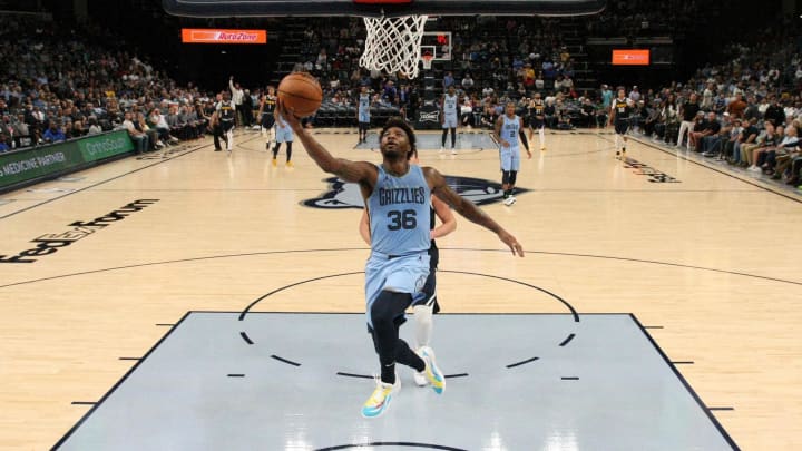Oct 27, 2023; Memphis, Tennessee, USA; Memphis Grizzlies guard Marcus Smart (36) shoots during the