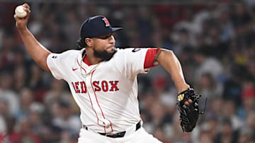 Former Boston Red Sox relief pitcher Yohan Ramirez (48) pitches against the Seattle Mariners during the fifth inning at Fenway Park.