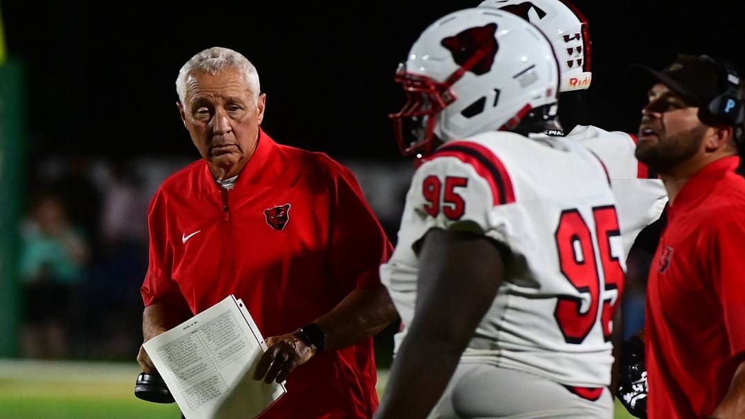 Petal High School Panthers head coach Marcus Boyles walks onto the field during the high school football game between the West Jones High School Mustangs and the Petal High School Panthers at West Jones High School in Laurel, Miss., on Friday, Oct. 2, 2026.