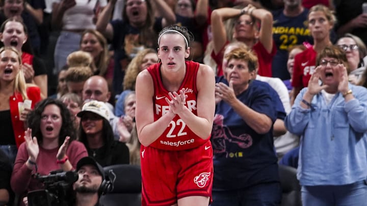 Indiana Fever guard Caitlin Clark (22) against the Las Vegas Aces on at Gainbridge Fieldhouse in Indianapolis.