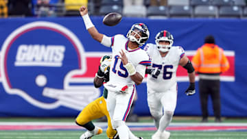 Nov 16, 2025; East Rutherford, New Jersey, USA; New York Giants QB Jameis Winston fumbles the ball on a last Hail Mary attempt at the end of the fourth quarter against the Green Bay Packers at MetLife Stadium.  