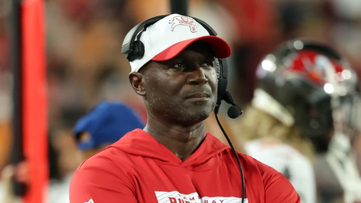 Aug 23, 2024; Tampa, Florida, USA;  Tampa Bay Buccaneers head coach Todd Bowles against the Miami Dolphins during the second quarter at Raymond James Stadium. Mandatory Credit: Kim Klement Neitzel-USA TODAY Sports