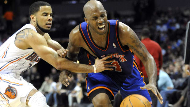 March 26, 2011; Charlotte, NC, USA; New York Knicks guard Chauncey Billups (4) drives to the basket