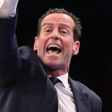 Mar 4, 2020; Brooklyn, New York, USA; Brooklyn Nets head coach Kenny Atkinson coaches against the Memphis Grizzlies during the first quarter at Barclays Center. Mandatory Credit: Brad Penner-USA TODAY Sports