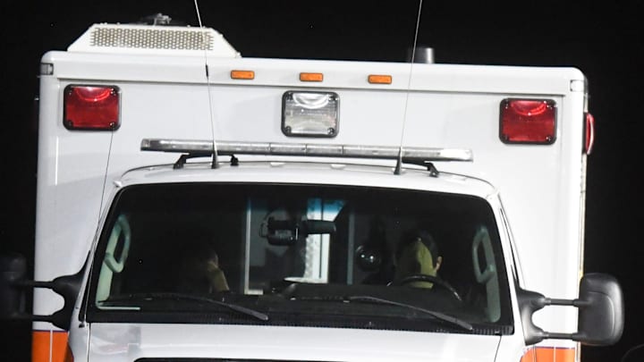 A Texas high school quarterback was taken away by an ambulance Thursday evening after being injured on a sack.