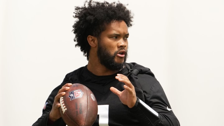 Arizona Cardinals quarterback Kyler Murray (1) during organized team activities in Tempe on May 20, 2024.