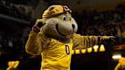 Jan 2, 2014; Minneapolis, MN, USA; Minnesota Gophers mascot Goldy Gopher during a time out late in the game between the Minnesota Gophers and the Michigan Wolverines at Williams Arena.  The Wolverines defeated the Gophers 63-60.  Mandatory Credit: Marilyn Indahl-Imagn Images