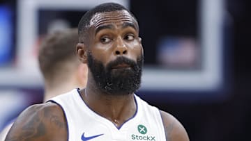 Former Detroit Pistons guard Tim Hardaway Jr. (8) reacts after a play against the Oklahoma City Thunder during the second half at Paycom Center.