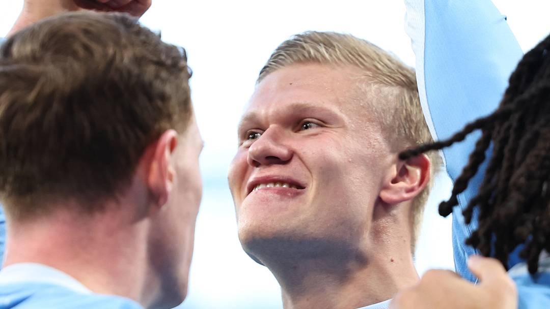 Erling Haaland of Manchester City celebrates after a goal