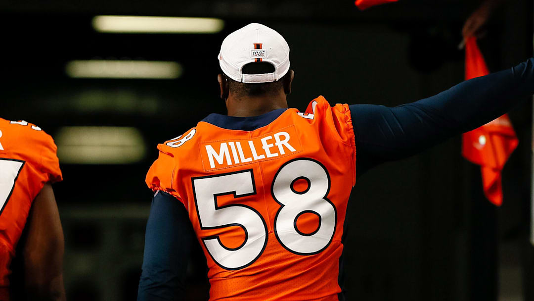 Aug 29, 2019; Denver, CO, USA; Denver Broncos linebacker Von Miller (58) hi-fives fans as he leaves the field after the game against the Arizona Cardinals at Broncos Stadium at Mile High. Mandatory Credit: Isaiah J. Downing-Imagn Images