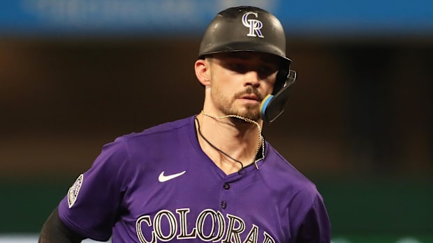 Brenton Doyle working his way around the bases.