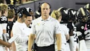 Sep 20, 2025; Nashville, Tennessee, USA;  Vanderbilt Commodores head coach Clark Lea paces the sidelines   against the Georgia State Panthers during the first half at FirstBank Stadium. Mandatory Credit: Steve Roberts-Imagn Images