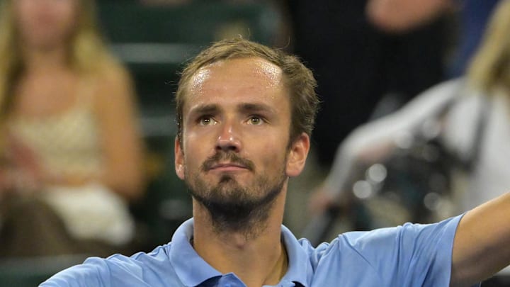 Daniil Medvedev celebrates after his quarterfinal match at Indian Wells